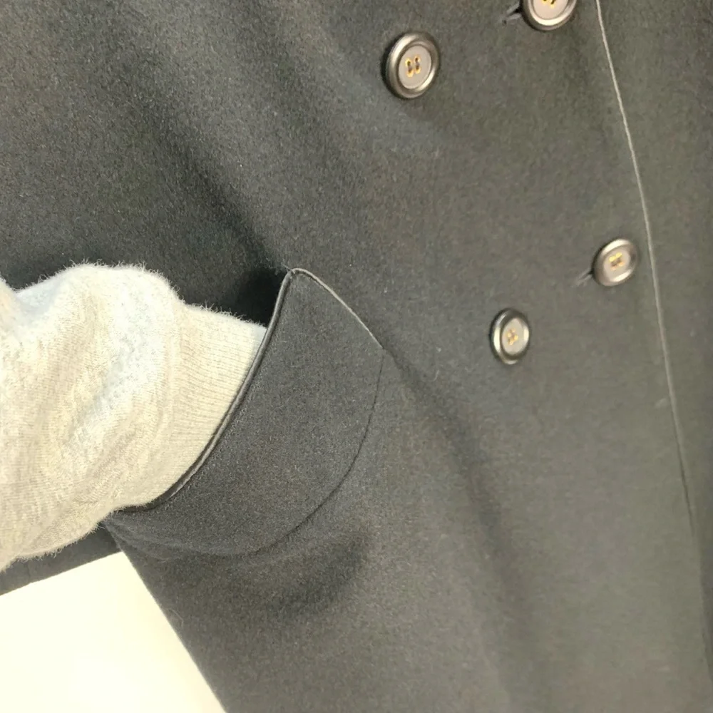Camel Hair Black Double Breasted Trench Full Length Pea Coat - Picture 15 of 16